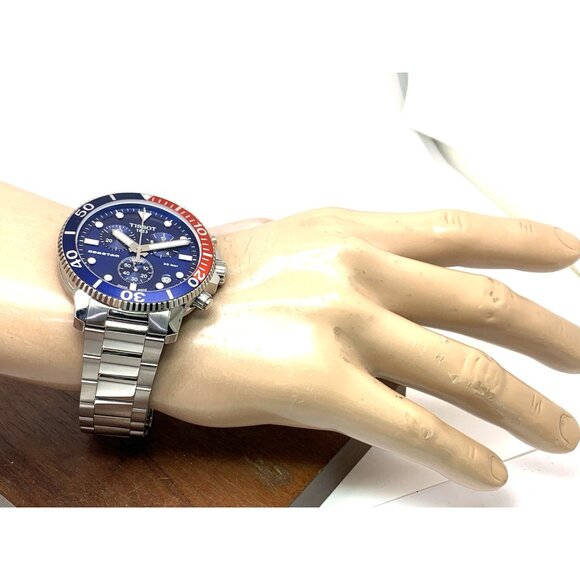 Tissot Men's Watch Seastar Swiss Quartz Chronograph Pepsi Bezel T1204171104103 - Picture 5 of 15